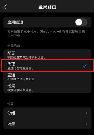 Shadowrocket 全局模式设置截图