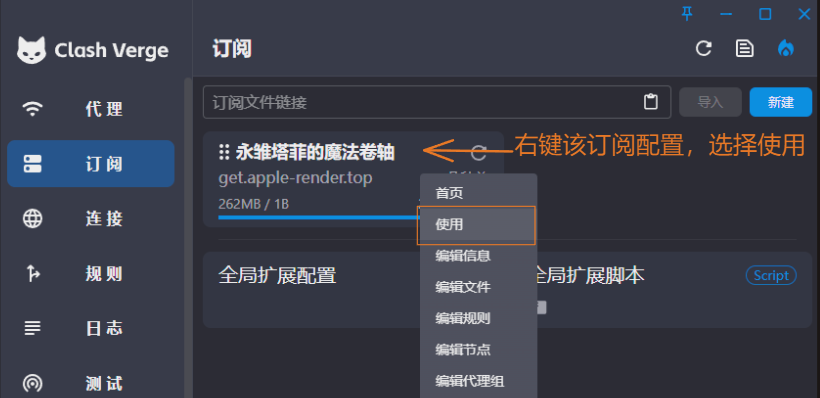 选中订阅配置文件截图